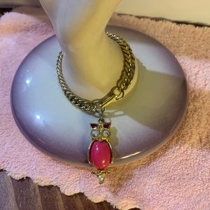 Gold tone Bracelets with Owl  Pink Charm